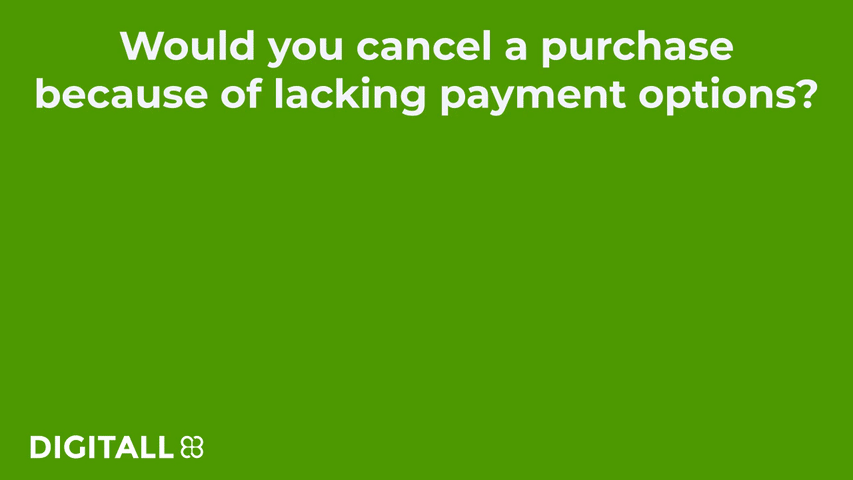 According to our own surveys, two out of three customers will cancel a purchase if their preferred payment option is not being offered. Only 4% would never cancel and 29% need a pretty amazing product or service to continue their journey.